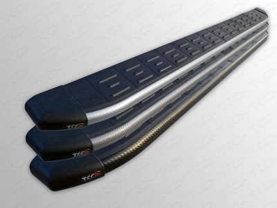 Пороги алюминиевые ТСС с накладкой чёрные для Jeep Cherokee Trailhawk 2014-2021