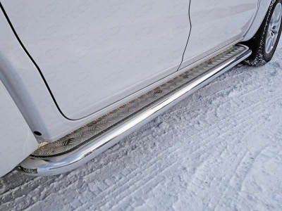 Пороги с площадкой алюминиевый лист 60 мм ТСС для Volkswagen Amarok 2016-2021